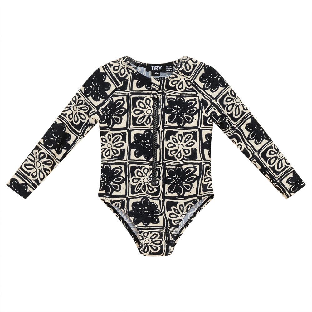 Printed Swimsuit Black White