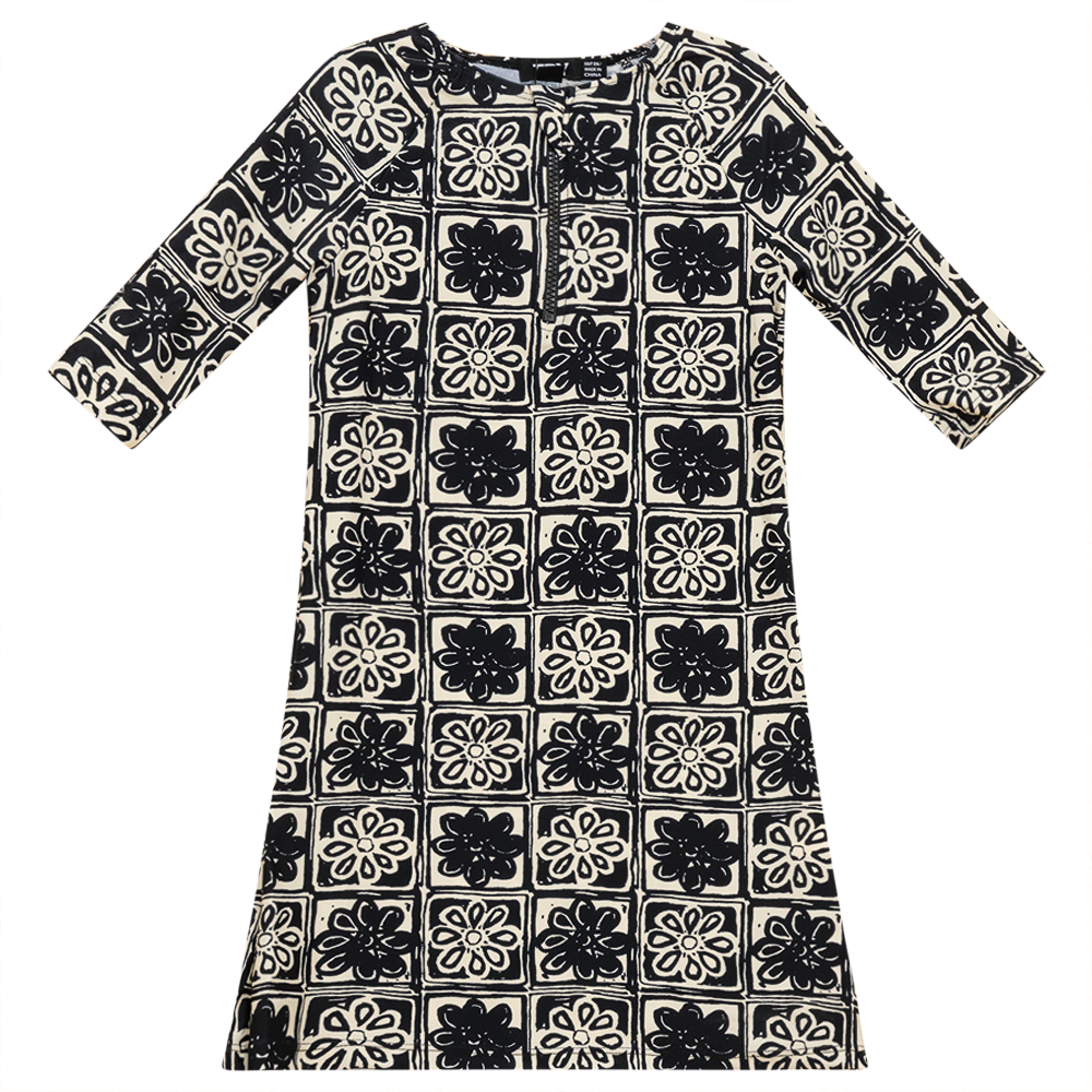 Printed Swim Dress Black White