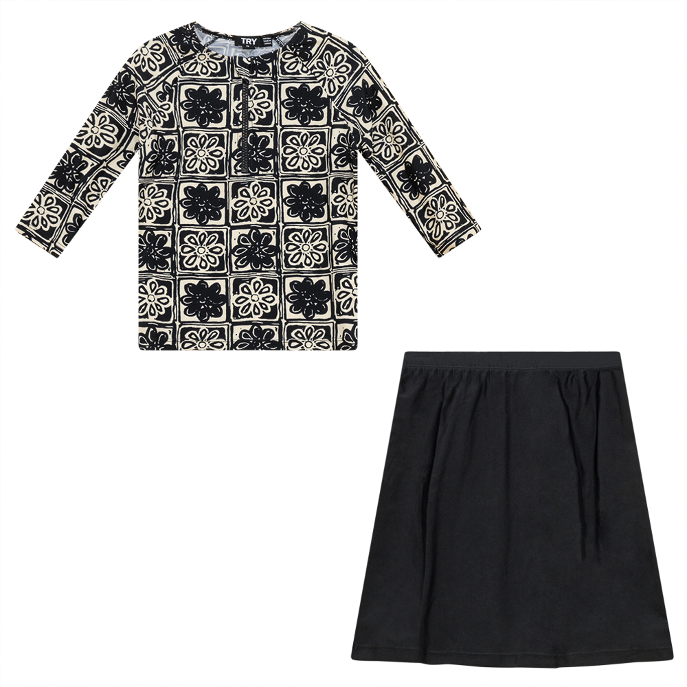 Printed 2 Piece Swim Set Black White