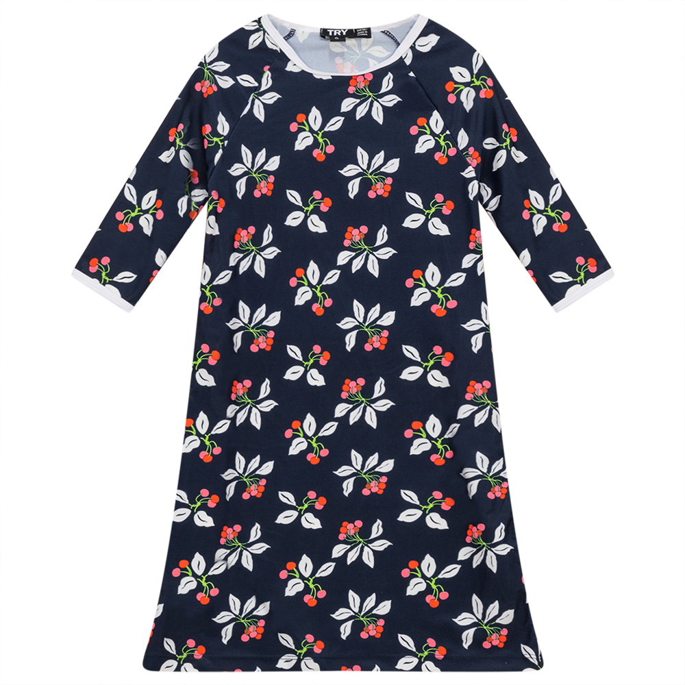 Cherry Print Swim Dress Navy