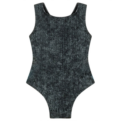 Distressed Rib Swimsuit Grey Wash