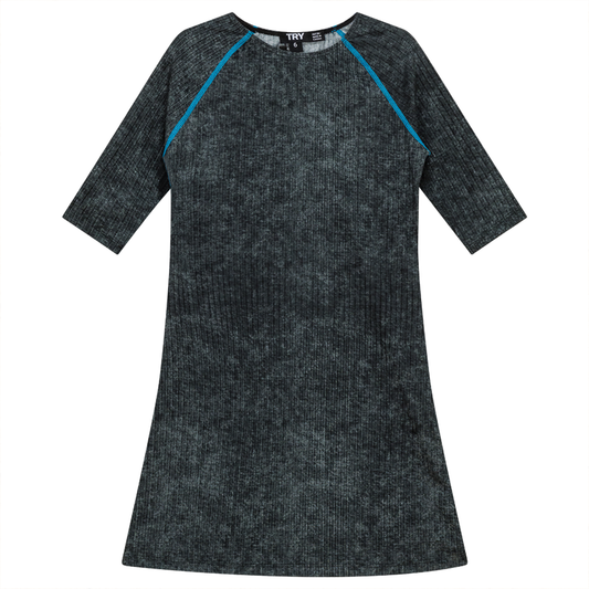 Distressed Rib Swim Dress Grey Wash