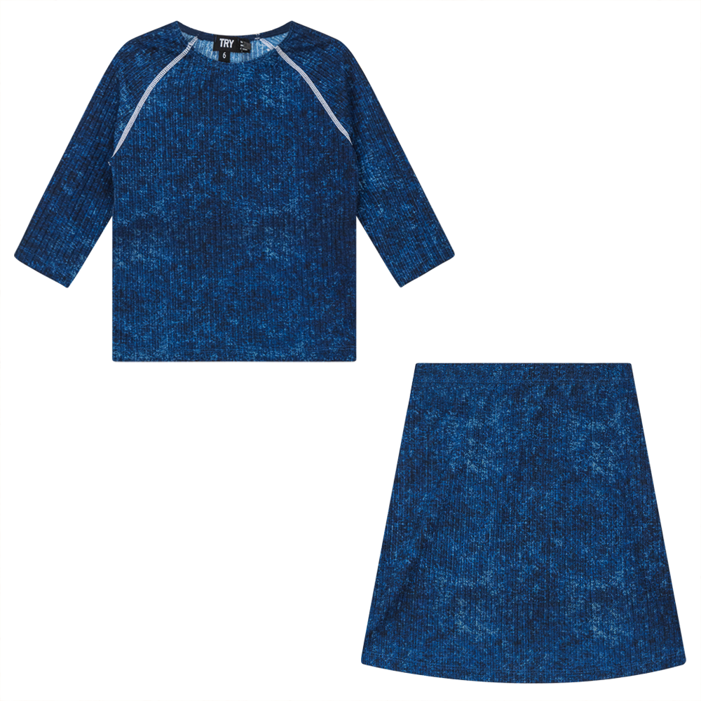 Distressed Rib 2Pc Swim Set Denim Wash