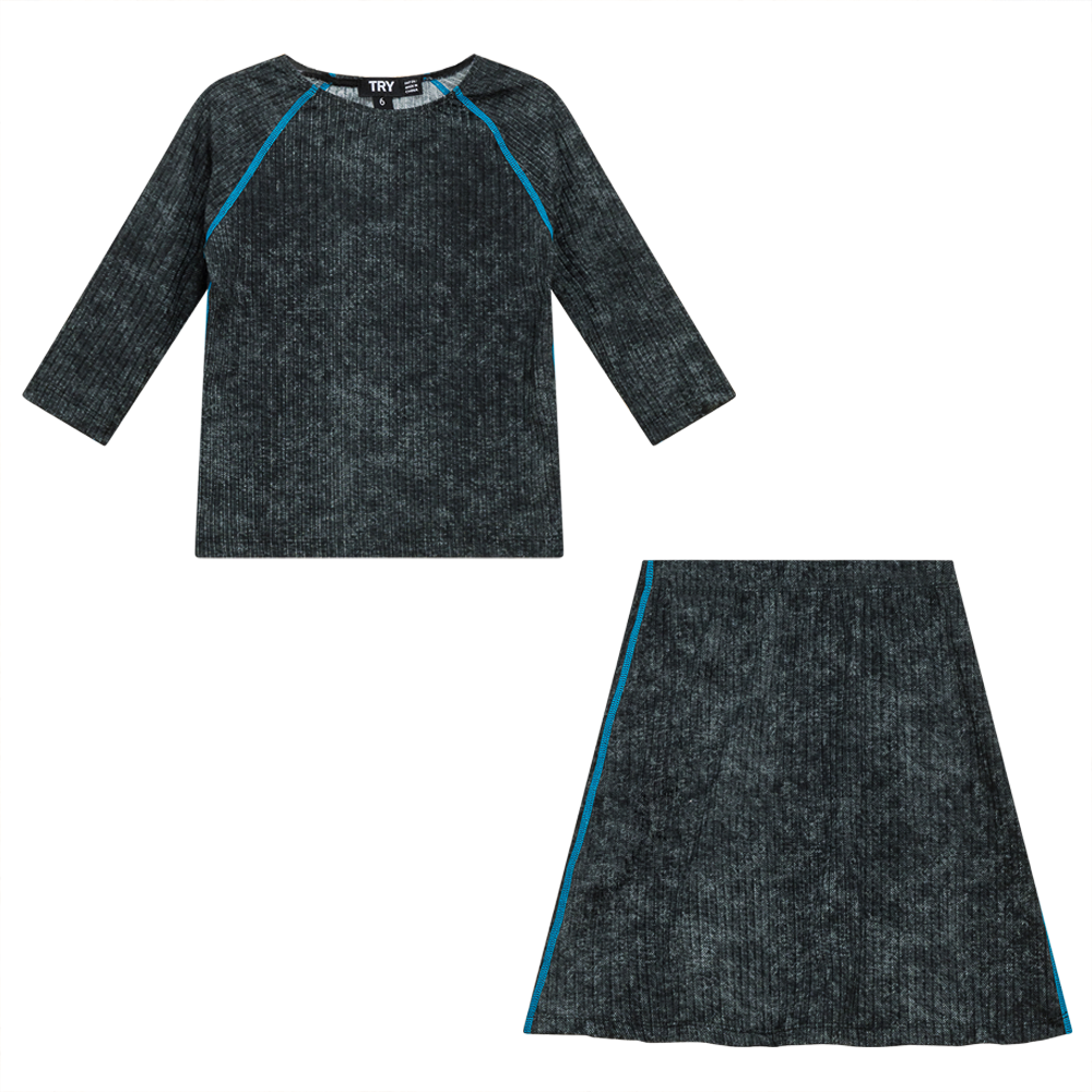 Distressed Rib 2Pc Swim Set Grey Wash