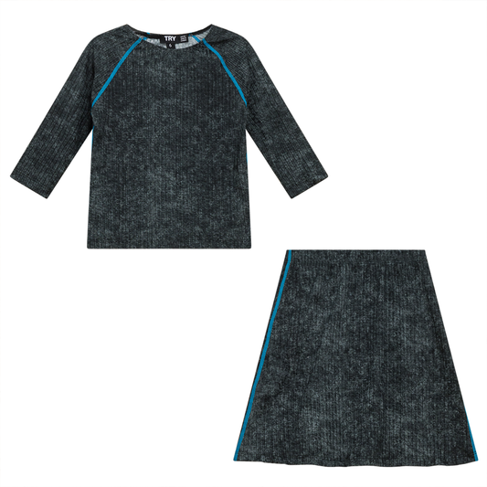 Distressed Rib 2Pc Swim Set Grey Wash