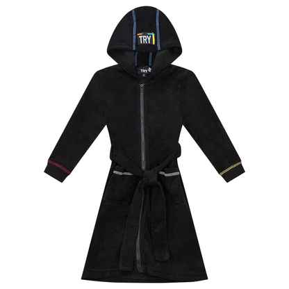 Multi Color Stitched Terry Robe Black Wash