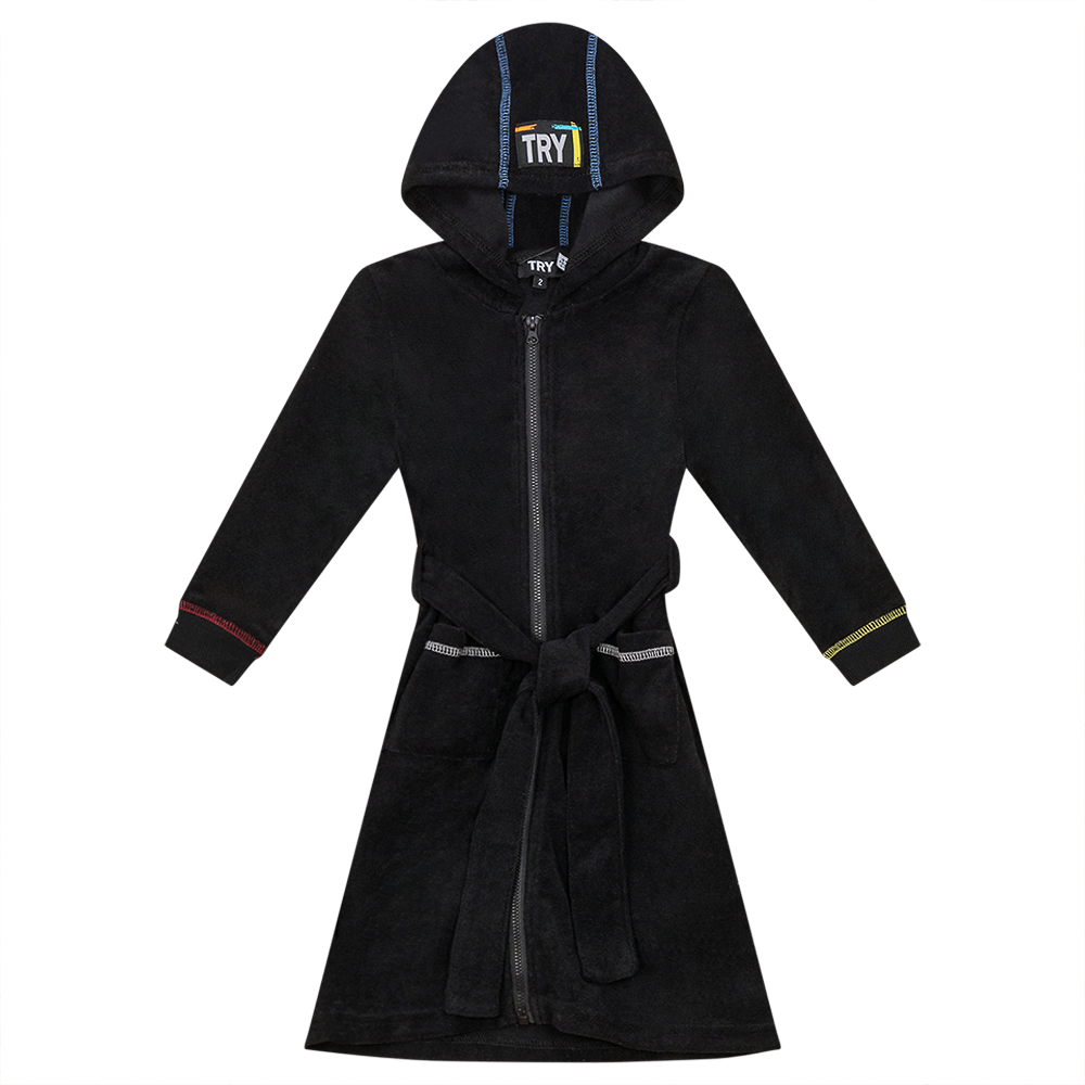 Multi Color Stitched Terry Robe Black Wash