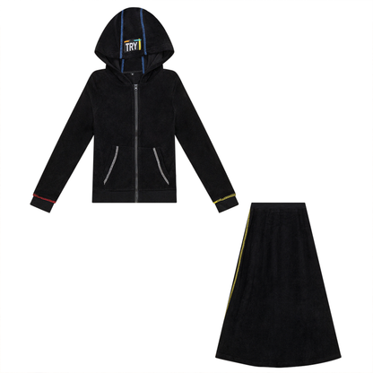 Multi Color Stitched Terry 2Pc Set Black Wash