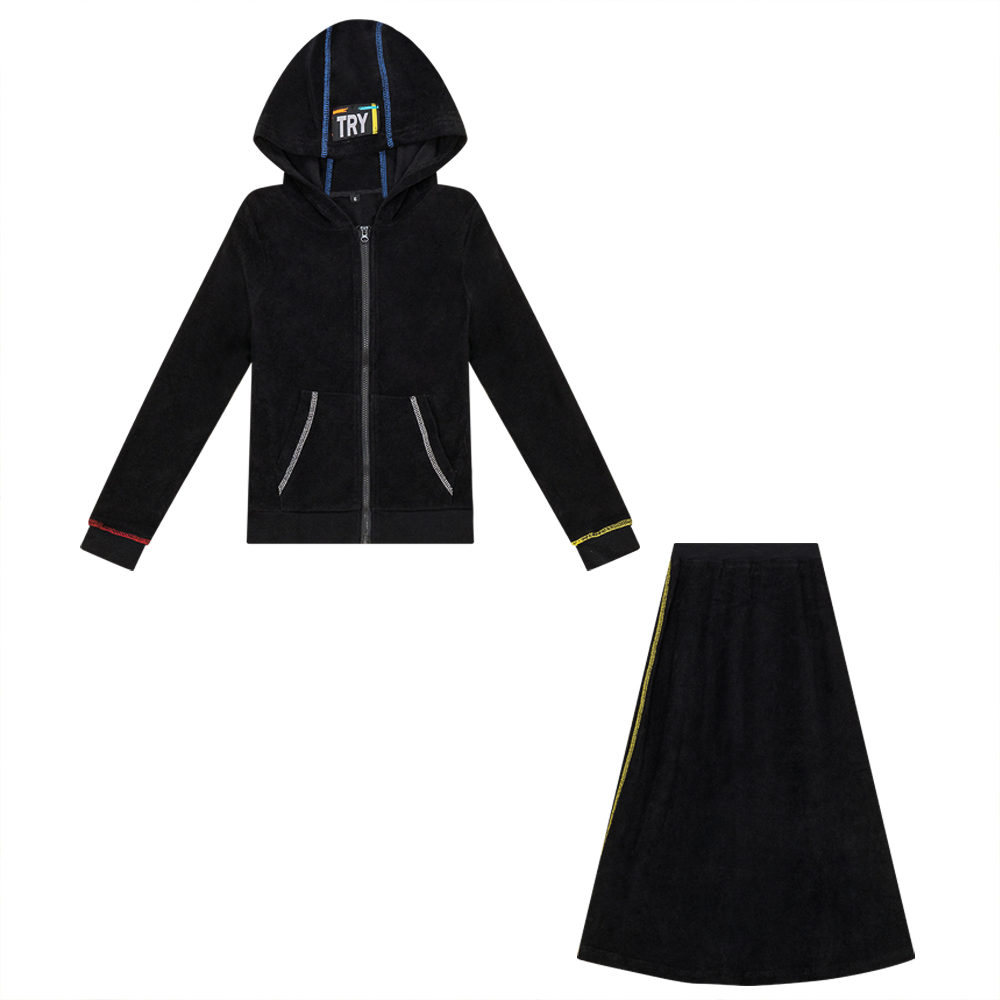 Multi Color Stitched Terry 2Pc Set Black Wash