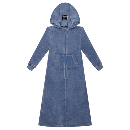 Multi Color Stitched Terry Robe Denim Wash