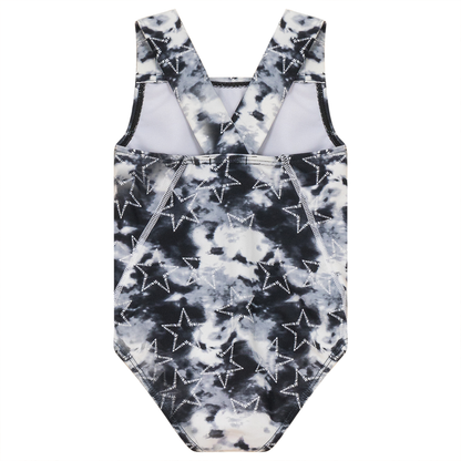 Tie Dye Heart and Star Print Swimsuit Black