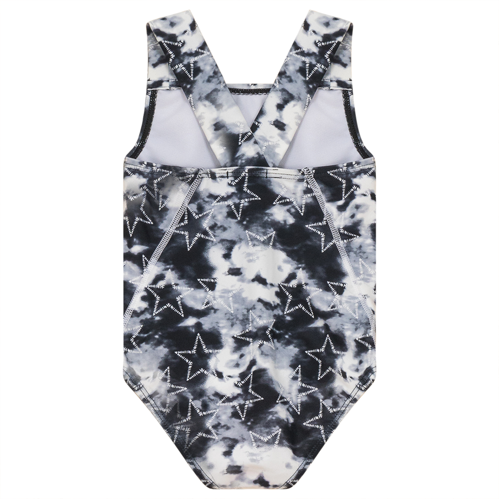 Tie Dye Heart and Star Print Swimsuit Black