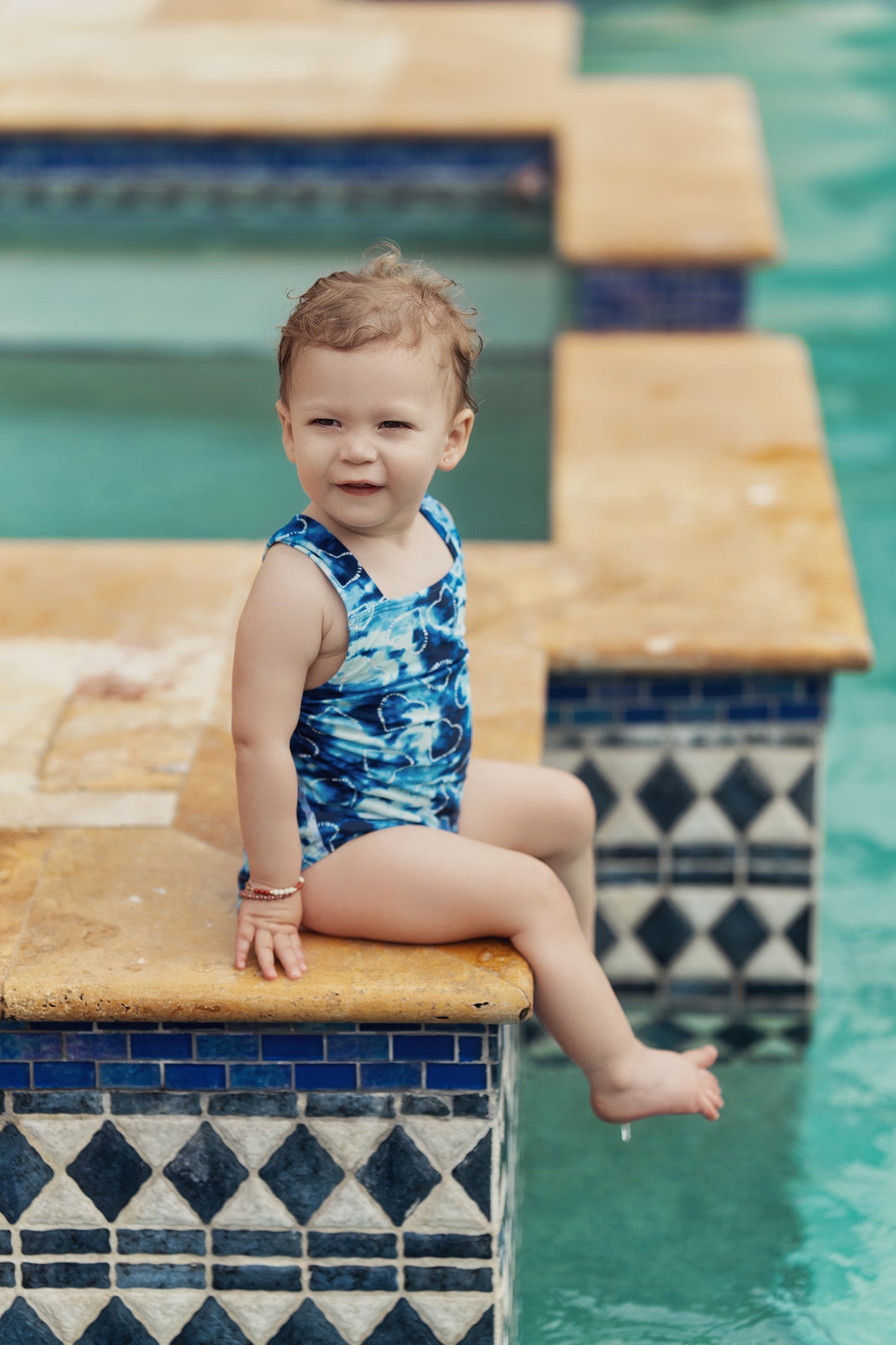 Tie Dye Heart and Star Print Swimsuit