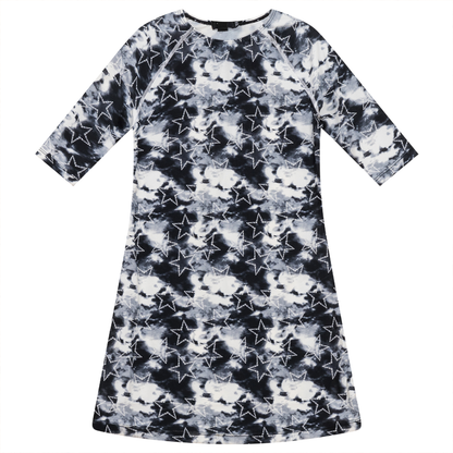 Tie Dye Heart and Star Print Swim Dress Black