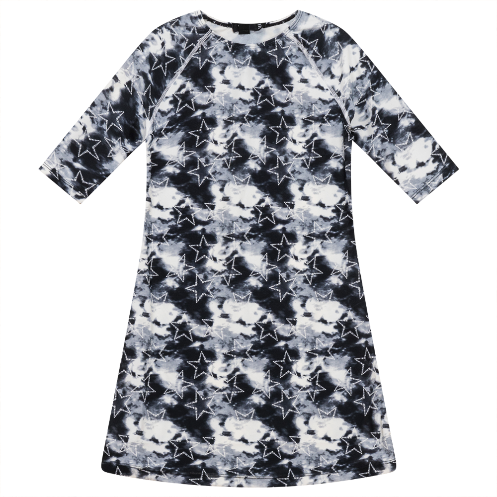 Tie Dye Heart and Star Print Swim Dress Black