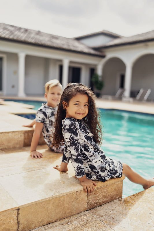 Tie Dye Heart and Star Print Swim Dress