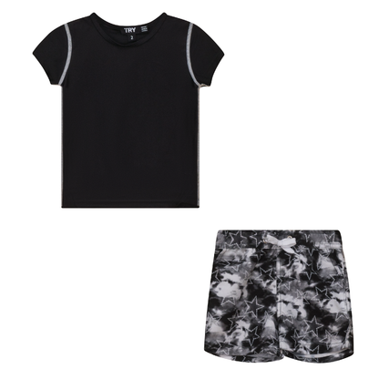 Tie Dye Star Print 2Pc Swim Set Black