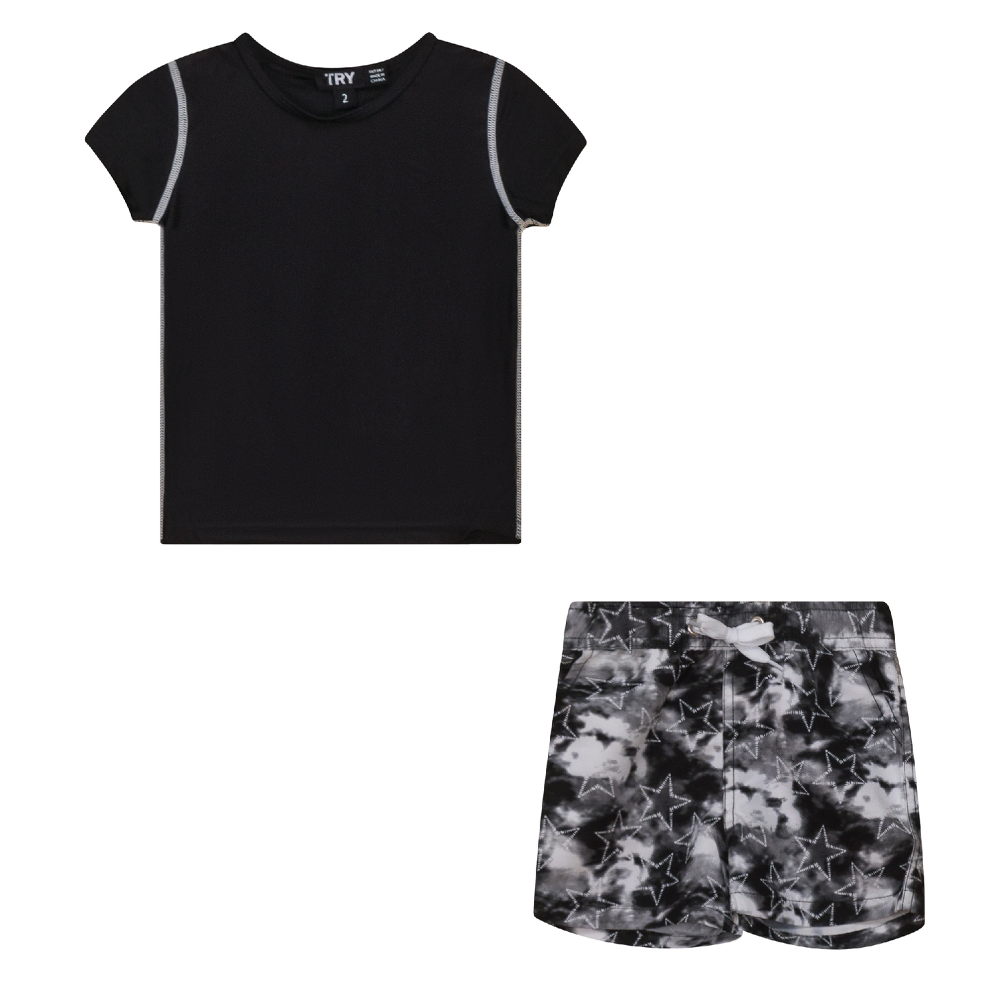 Tie Dye Star Print 2Pc Swim Set Black