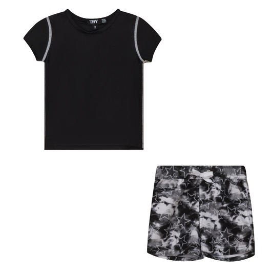 Tie Dye Star Print 2Pc Swim Set Black