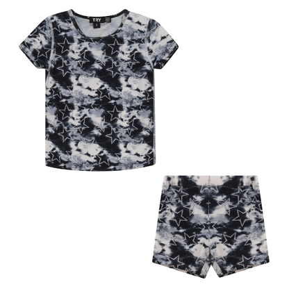 Tie Dye Star Print 2Pc Swim Set Black
