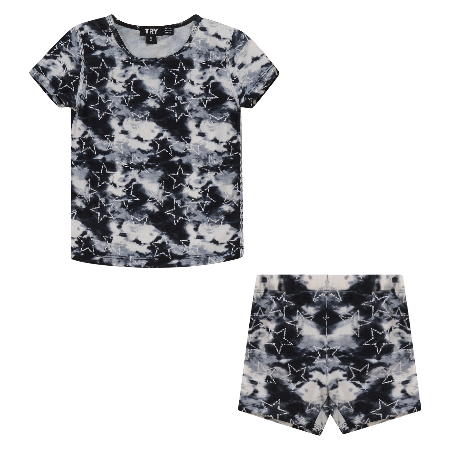 Tie Dye Star Print 2Pc Swim Set Black