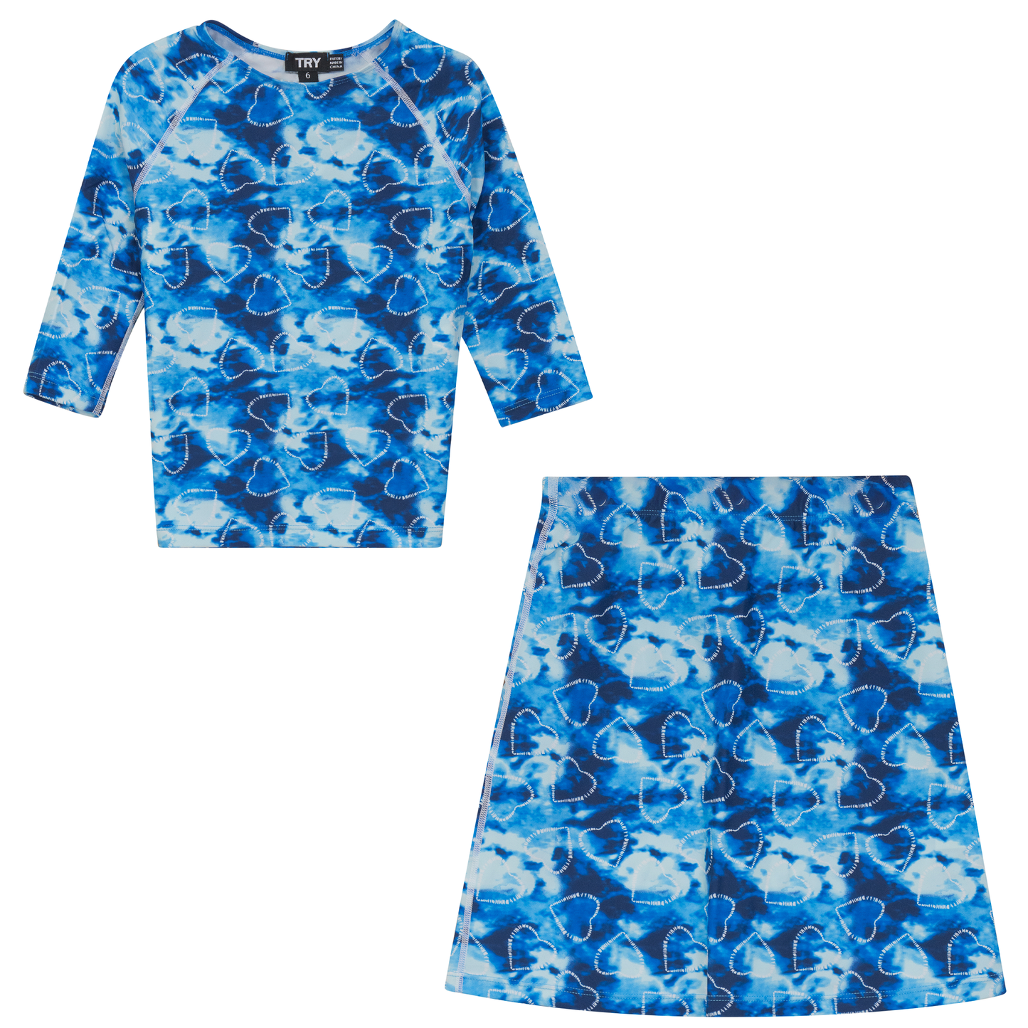 Tie Dye Heart and Star Print 2Pc Swim Set Blue