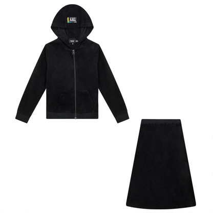 Heart and Star Crochet Terry 2Pc Set Black