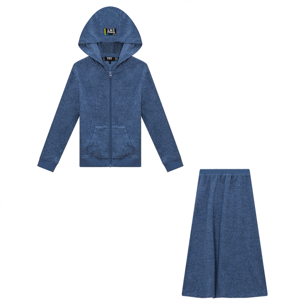 Heart and Star Crochet Terry 2Pc Set Denim Mix