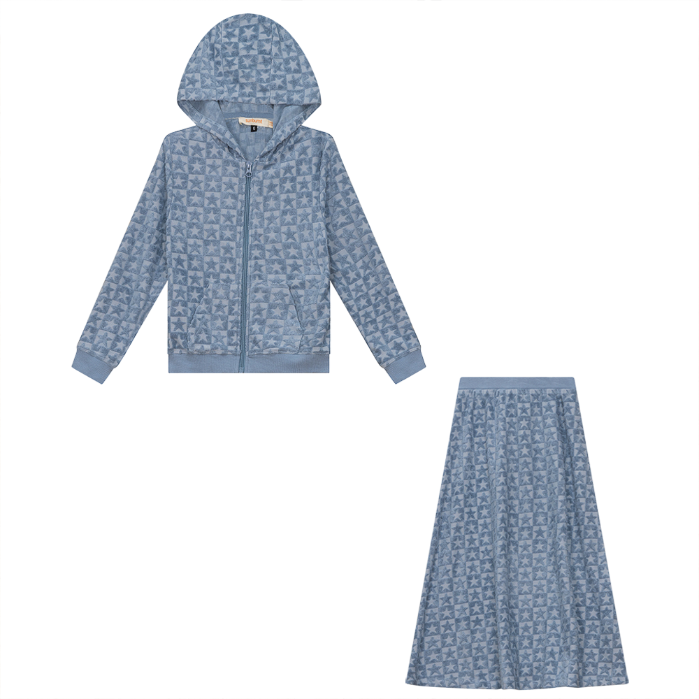 Checkered Floral Terry 2Pc Set Denim