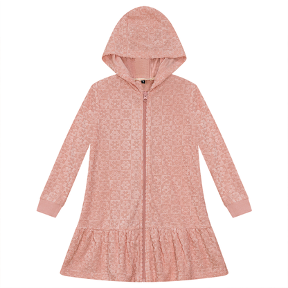 Checkered Floral Star Terry Robe Pink