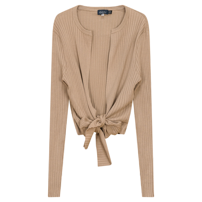 Cropped Tie Cardigan Beige