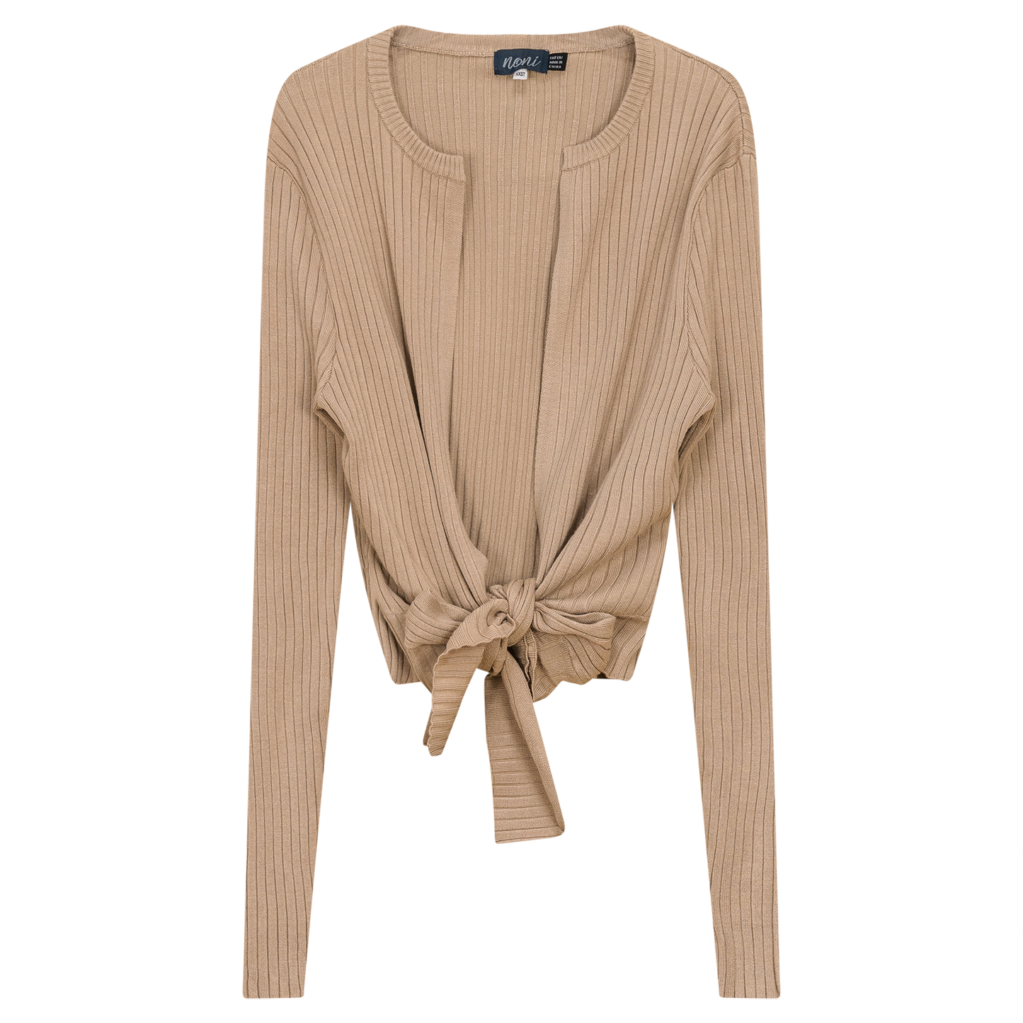 Cropped Tie Cardigan Beige