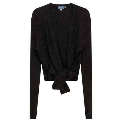 Cropped Tie Cardigan Black