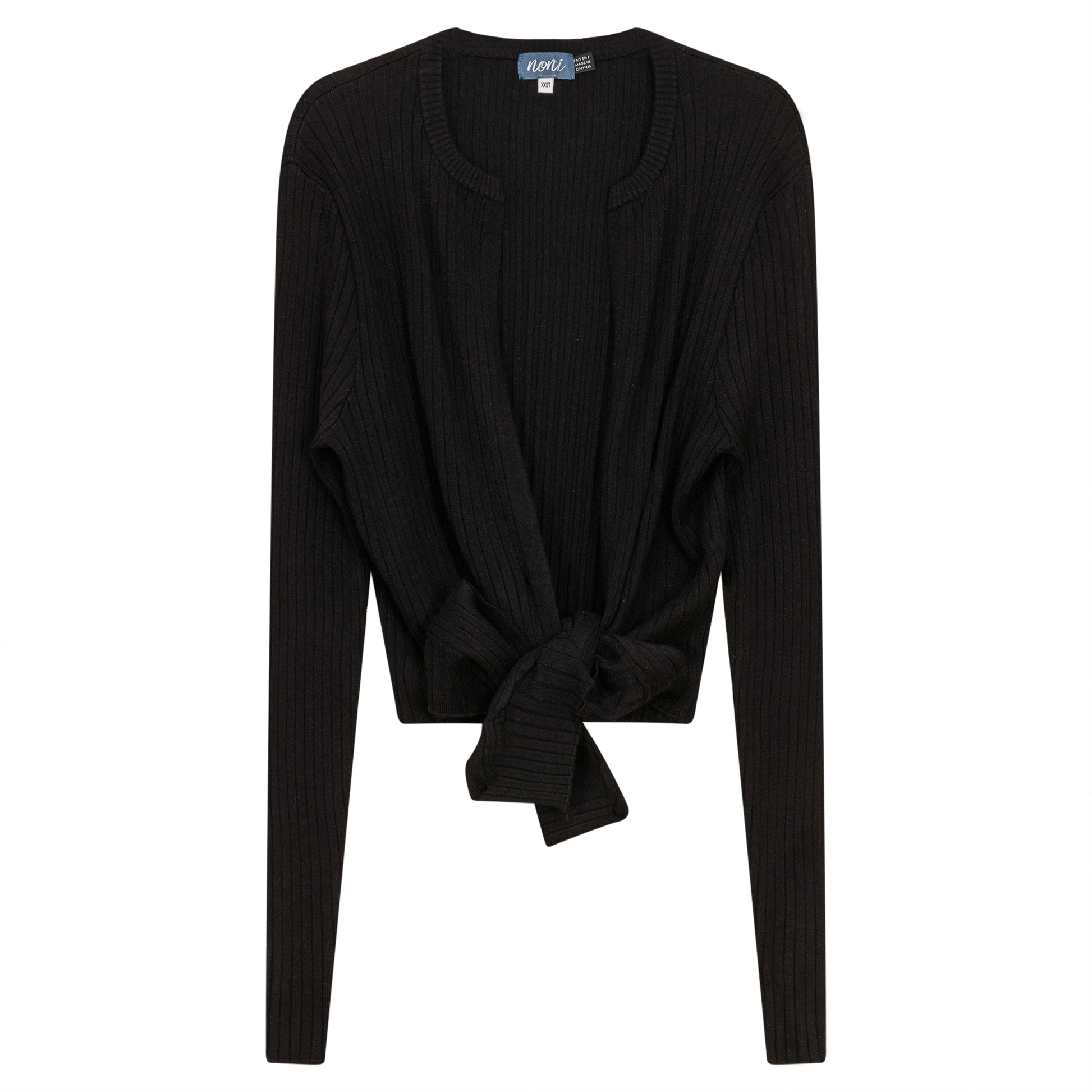 Cropped Tie Cardigan Black