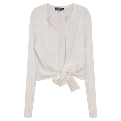Cropped Tie Cardigan White