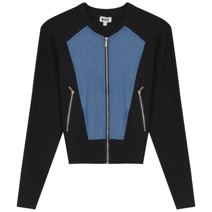 Denim Trim Jacket Black Denim Wash