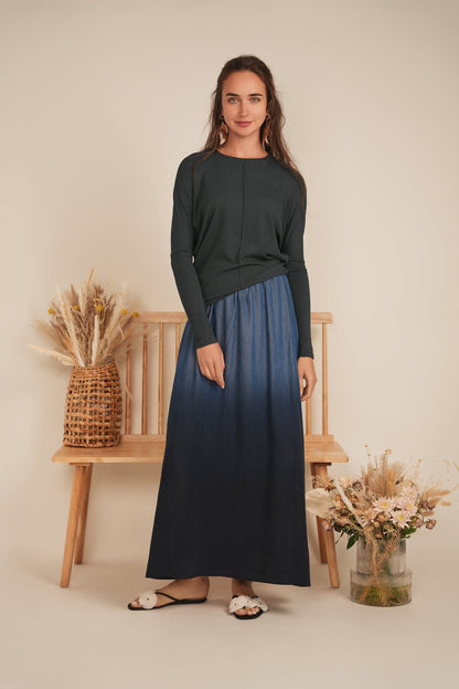 Denim Dip Dye Maxi Skirt