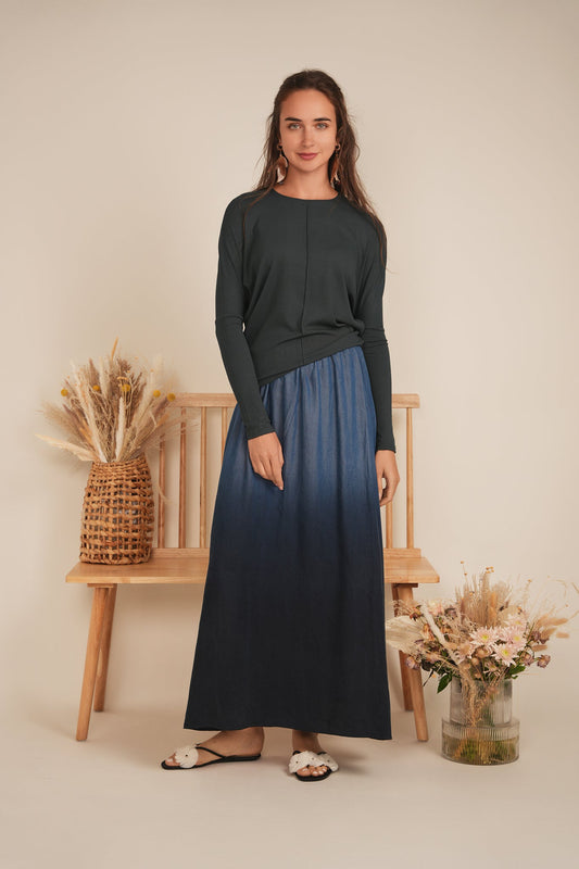 Denim Dip Dye Maxi Skirt
