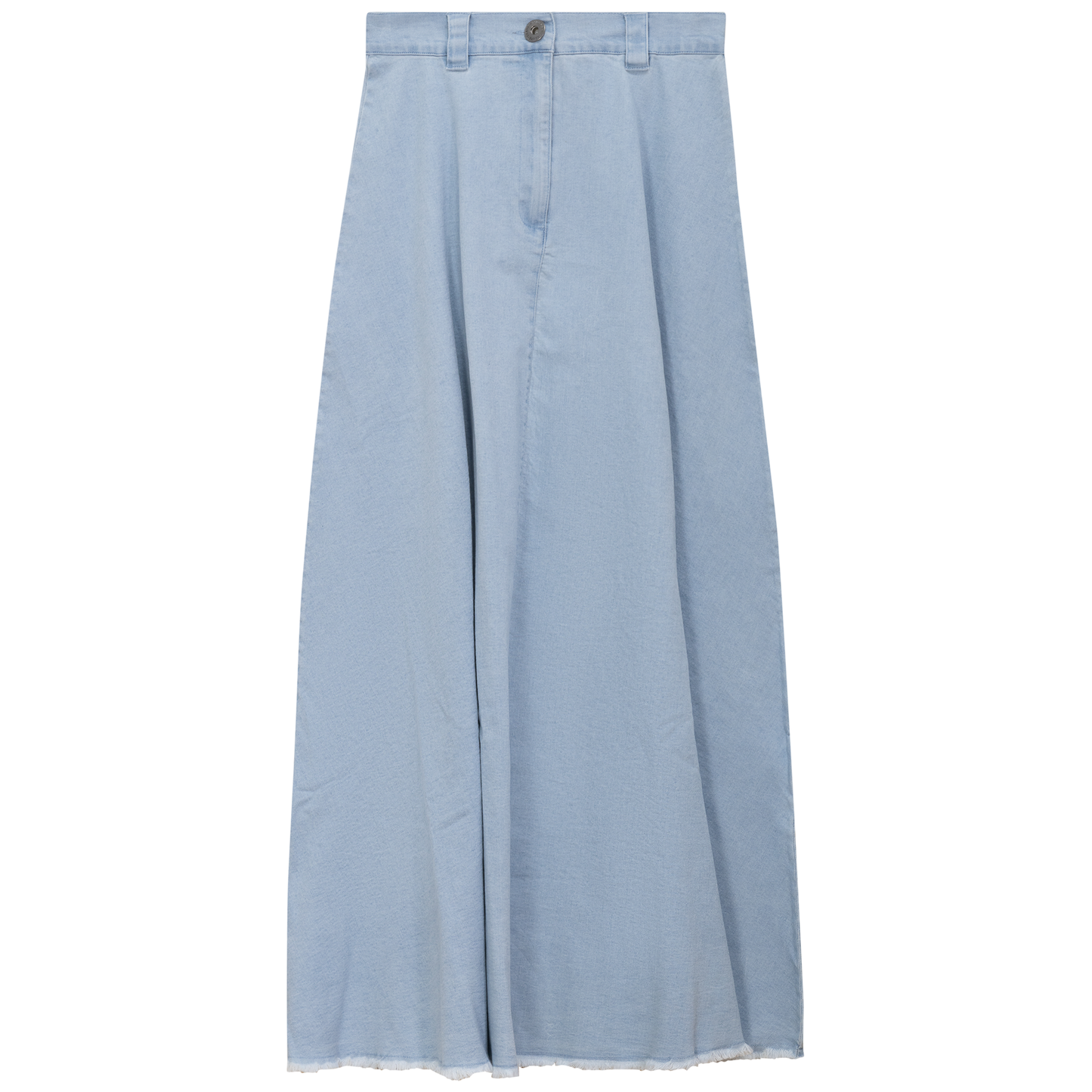Maxi Denim A Line Fringe Skirt Light Denim