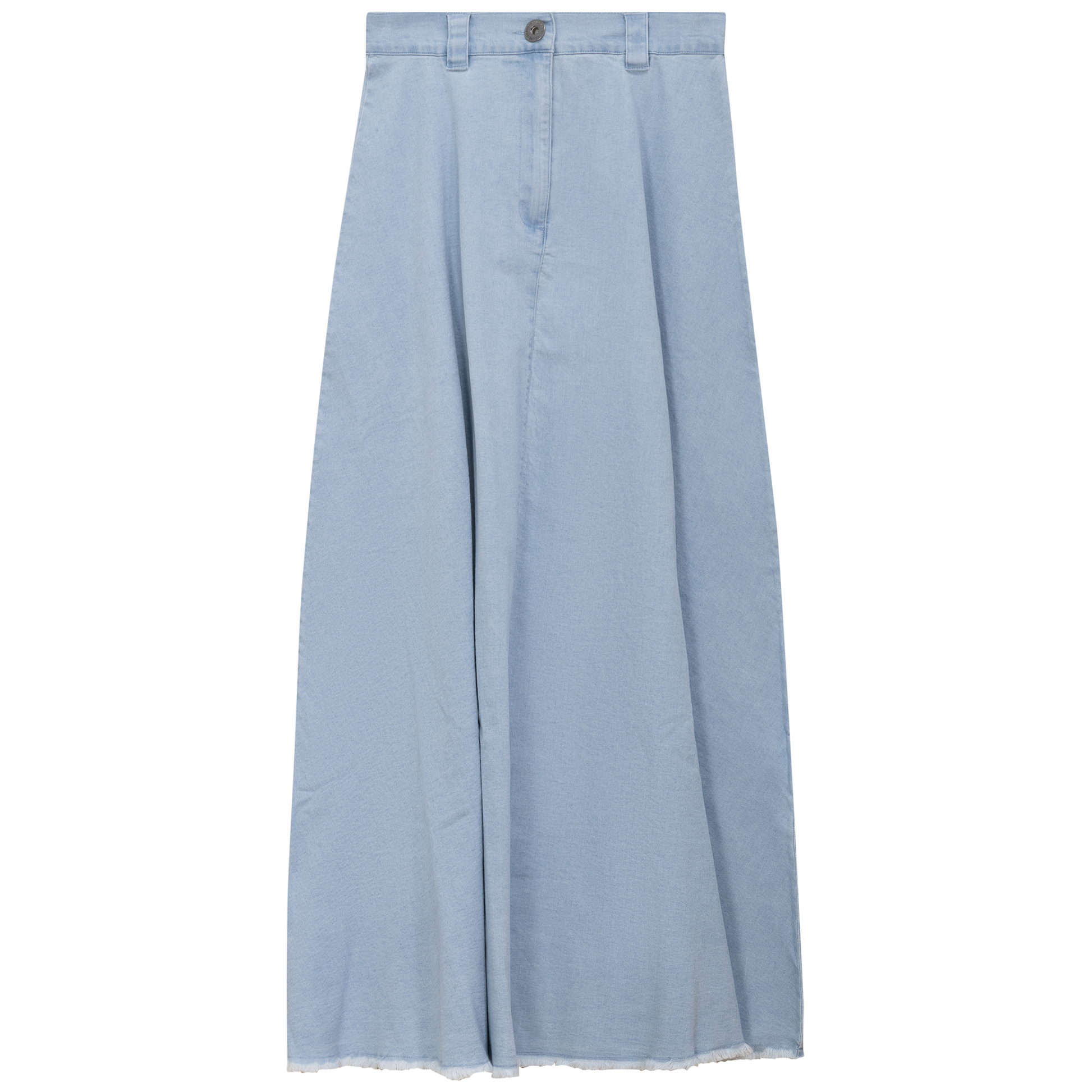 Maxi Denim A Line Fringe Skirt Light Denim