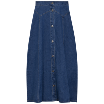 Maxi Denim A Line Button Down Skirt Dark Denim