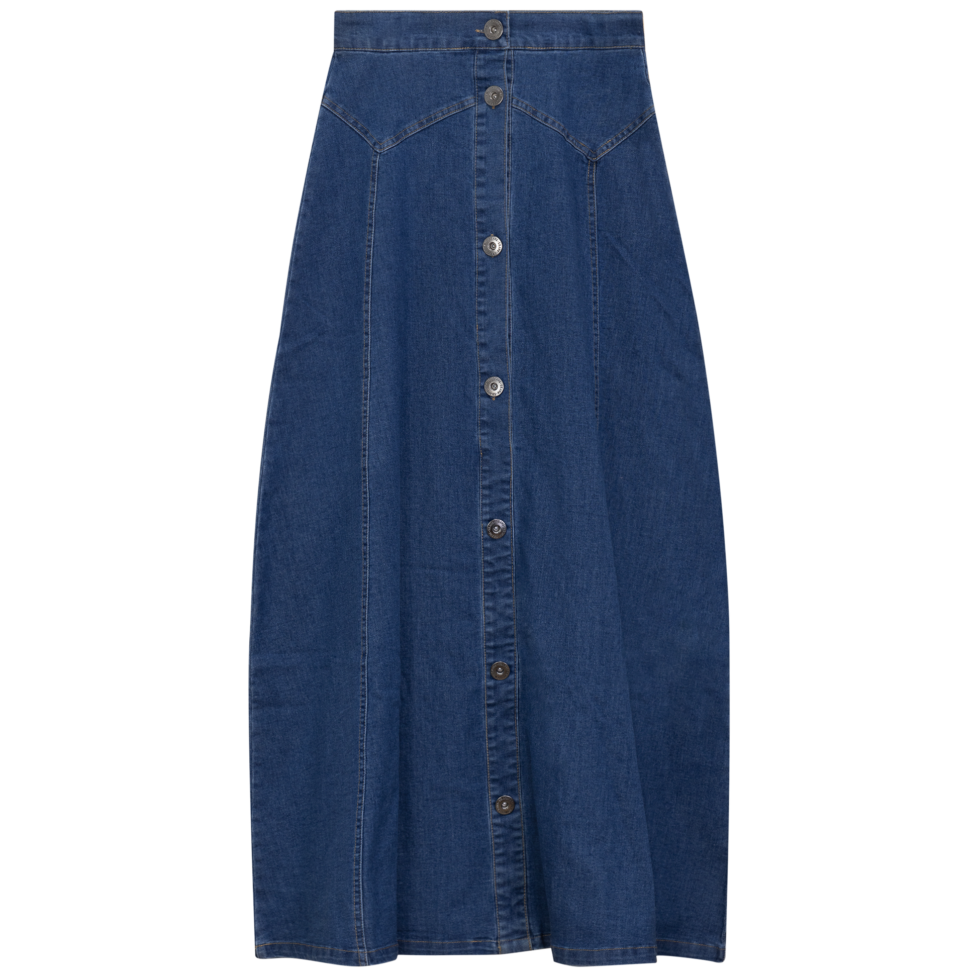 Maxi Denim A Line Button Down Skirt Dark Denim