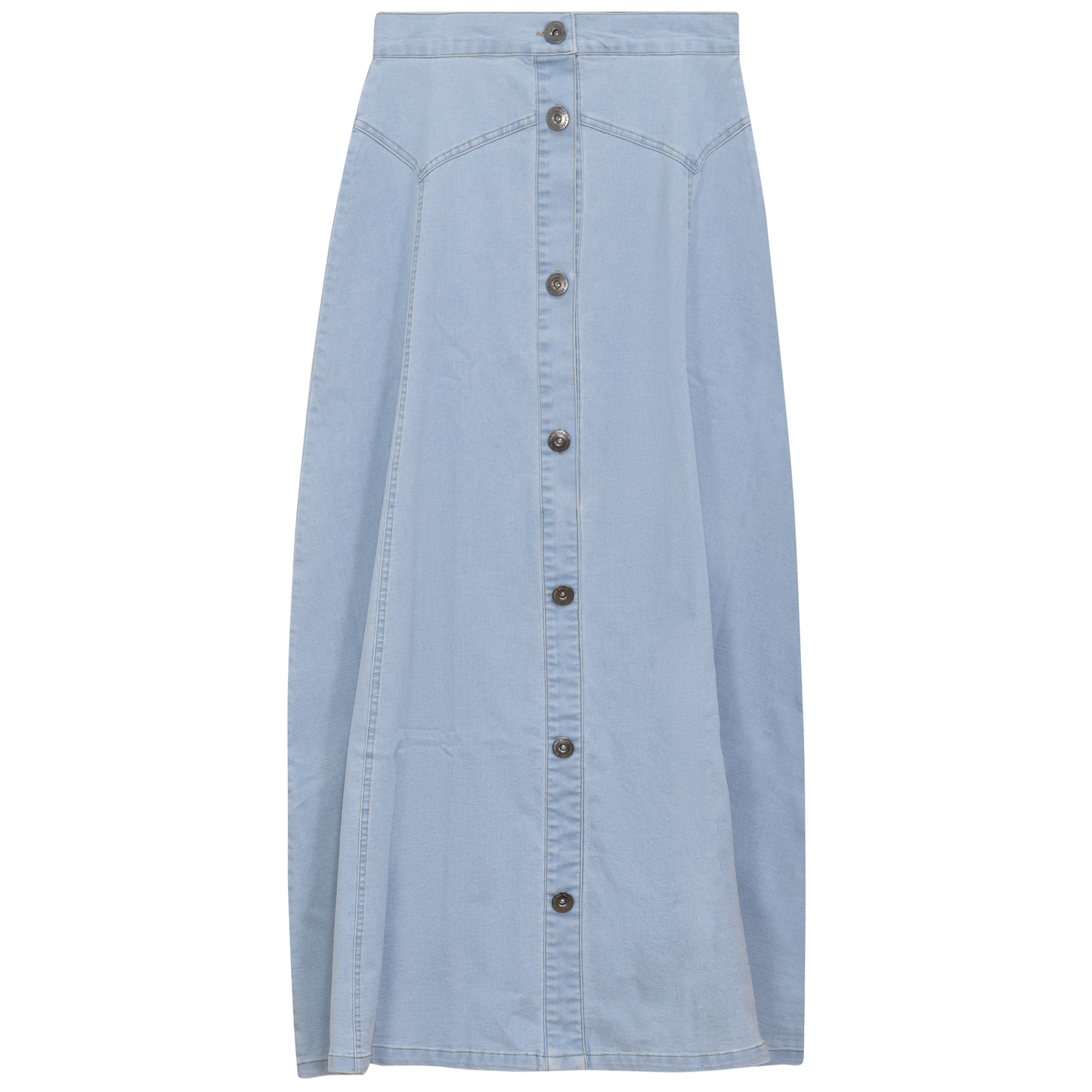 Maxi Denim A Line Button Down Skirt Light Denim