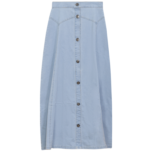 Maxi Denim A Line Button Down Skirt Light Denim