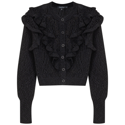 Cropped Crochet Knit Cardigan Black