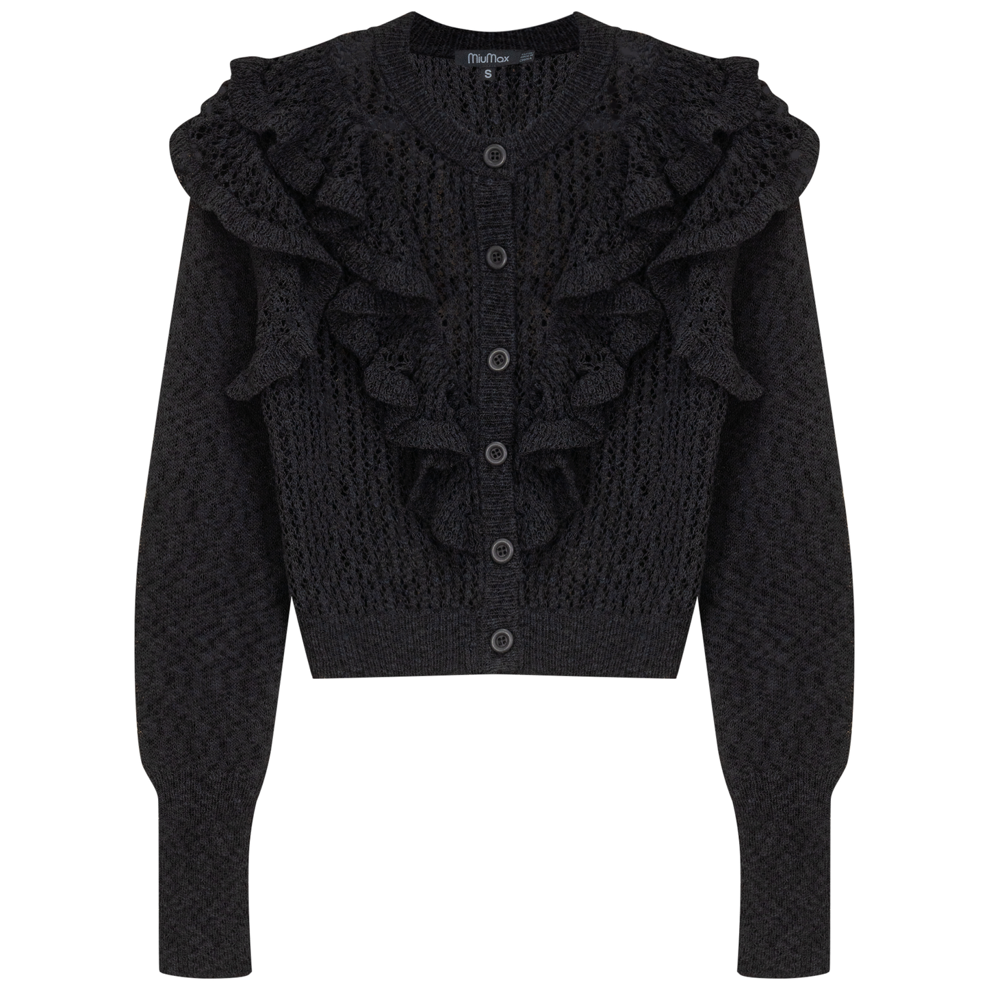 Cropped Crochet Knit Cardigan Black