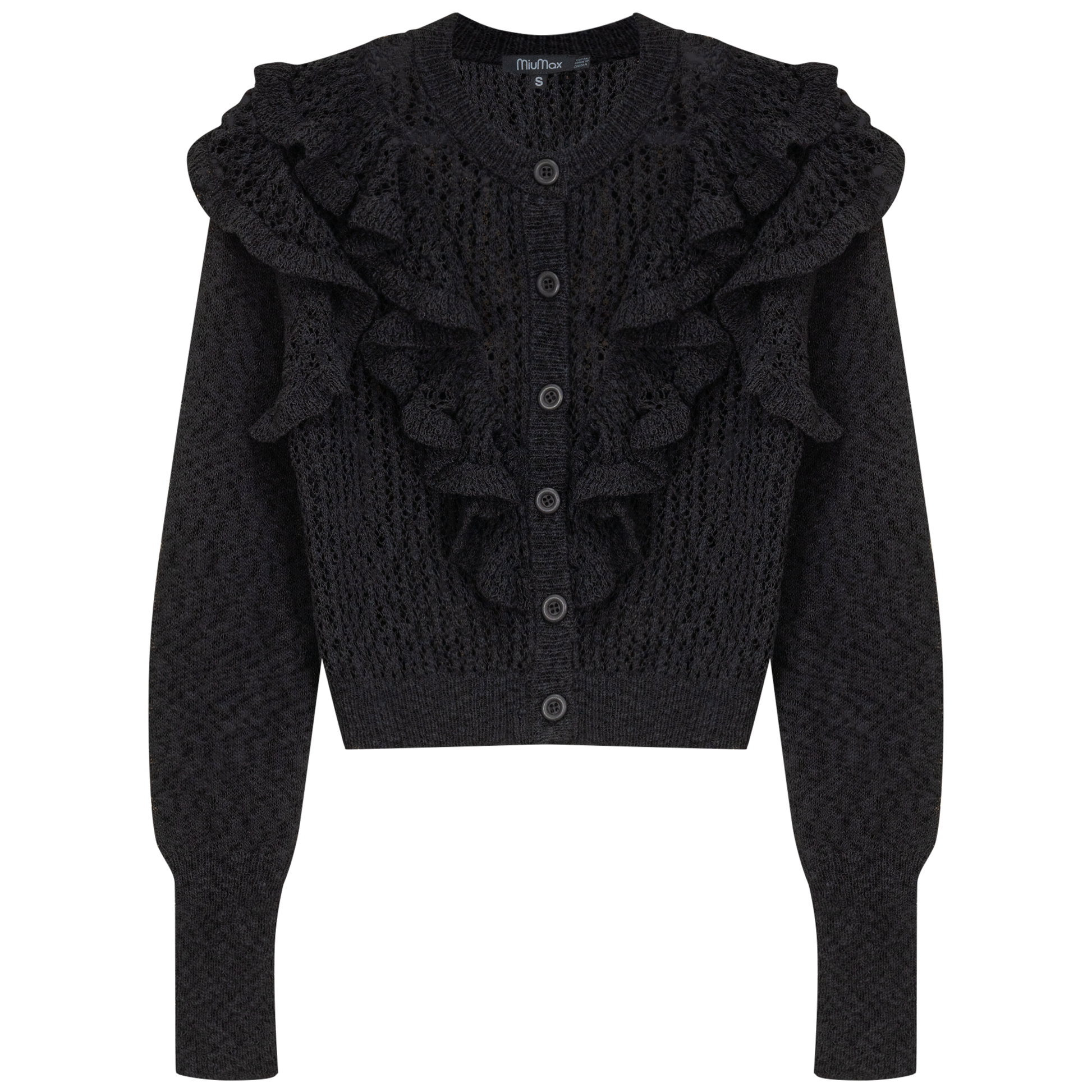 Cropped Crochet Knit Cardigan Black