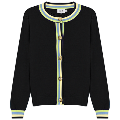 Crew Neck Knit Contrast Stripe Cardigan Black