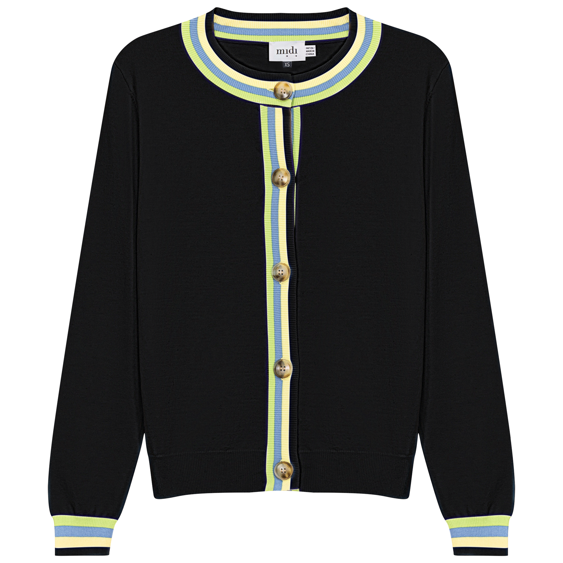 Crew Neck Knit Contrast Stripe Cardigan