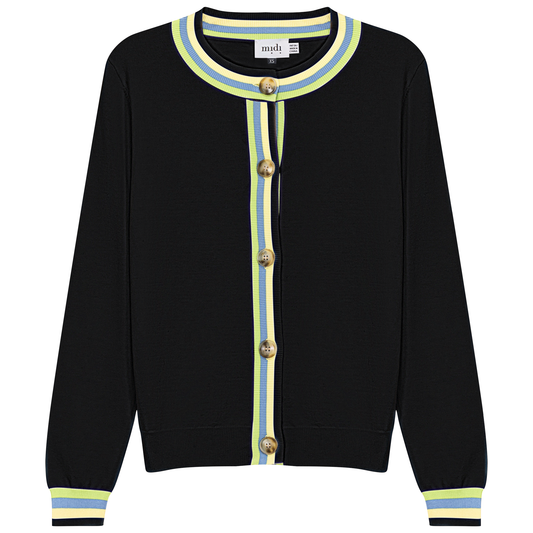 Crew Neck Knit Contrast Stripe Cardigan